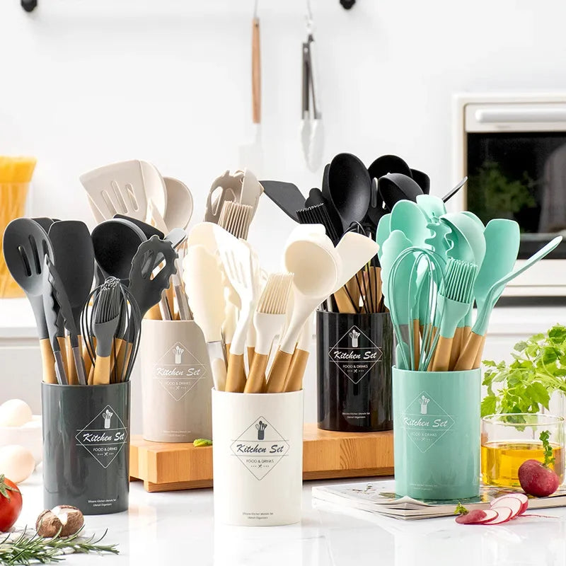 12 peças utensílios de cozinha de silicone de grau alimentício